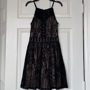 Short Black/Nude Lace Overlay Dress